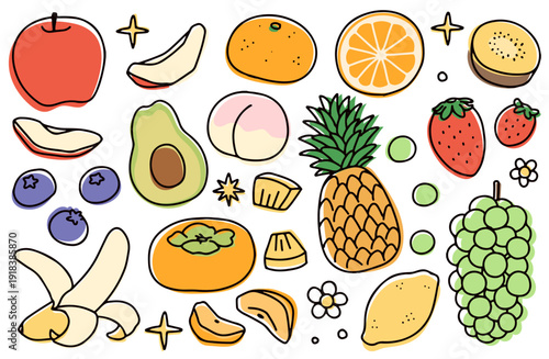バナナや桃などのフルーツのイラストセット