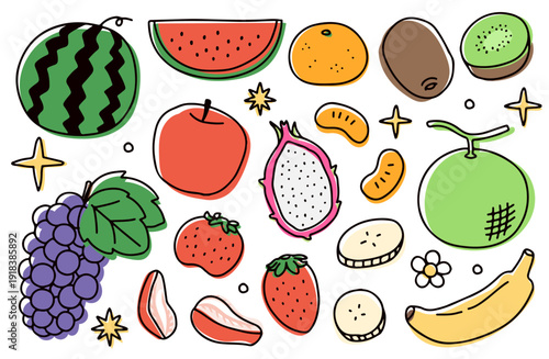 スイカやリンゴなどのフルーツのイラストセット