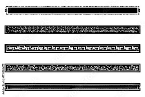 Set of decorative black and white border frames isolated on transparent background