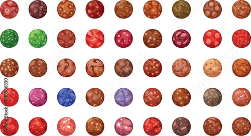 Colorful candy balls in various shades and patterns