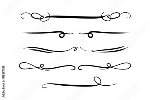 Elegant black swirls and flourishes design elements isolated on transparent background