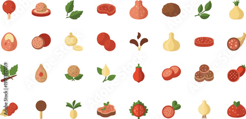 Colorful illustrations of various fruits and vegetables