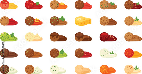 Variety of cookies and spreads in colorful flat design
