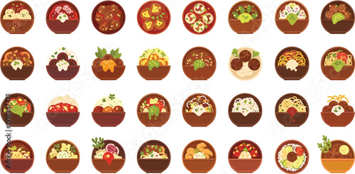 Variety of delicious bento meals in brown containers