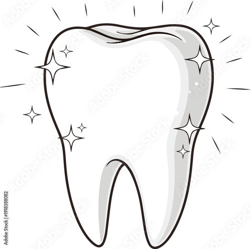 Clean White Tooth with Sparkling Stars.