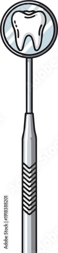 Dental Mirror with Tooth Reflection Illustration.