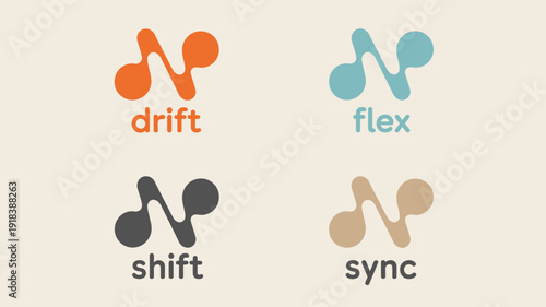 A visual composition displays four distinct logos each featuring musical note imagery paired with corresponding brand names high quality professional detailed modern elegant stylish clean crisp