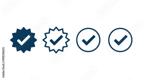 A row of four simple icons a starburst a jagged star and two circles each containing a checkmark high quality professional detailed modern elegant stylish clean