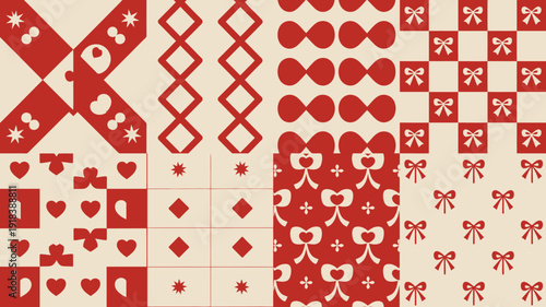 A vibrant repeating pattern features playing card symbols hearts diamonds clubs and spades in alternating red and cream hues high quality professional detailed modern elegant stylish