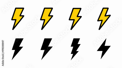 A graphic displays two rows of cartoon style lightning bolts featuring both yellow and black variations against a white background high quality professional detailed modern elegant