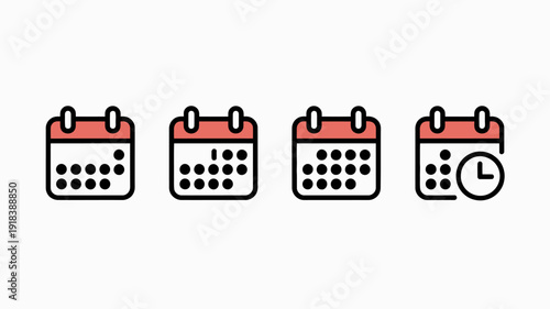 A simple graphic displays four calendar icons in a row with the last one also including a clock symbol high quality professional detailed modern elegant stylish