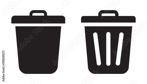 Trash can icons, waste bin symbols, recycling vector