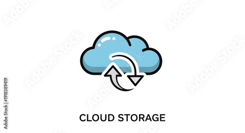 Cloud storage illustration showing data synchronization with a cloud icon and arrows
