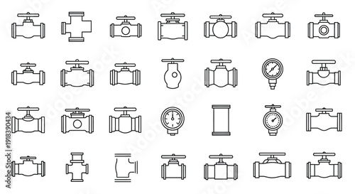 Collection of various black and white industrial and mechanical icons