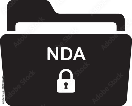 Black folder with N D A text and padlock symbol document non-disclosure agreement des