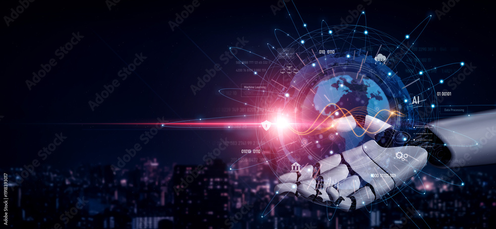 Obraz premium AI accelerates global data processing by optimizing AI, data, and processing across connected digital infrastructures Vouch