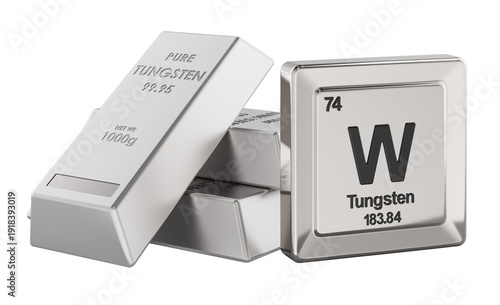 Canvas-taulu Tungsten metal ingots with W periodic table tile element symbol