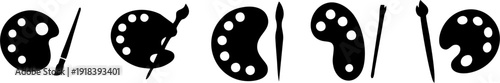 Various Shapes of Artist Paint Palette and Brushes Silhouettes