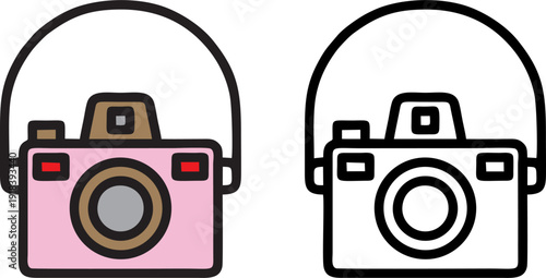 Flat and Outline Style Pink Camera Icon Set