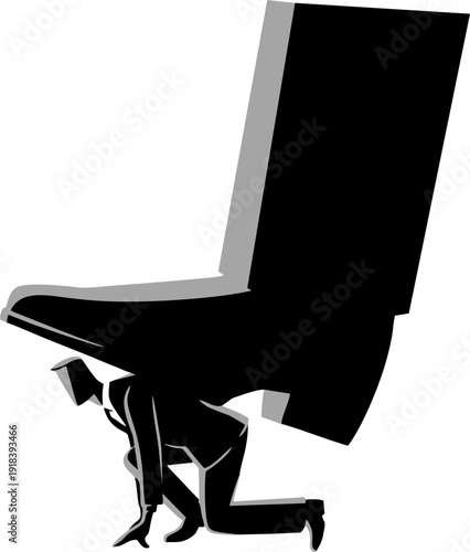 Businessman Under Pressure Carrying Huge Heavy Boot Concept