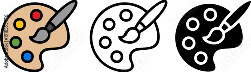 Art Palette and Paintbrush Icon Set in Color Outline and Solid Style