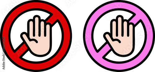 Stop Hand Prohibition Icon Vector Set
