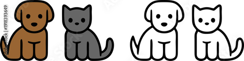 Cute Dog and Cat Icon Set

