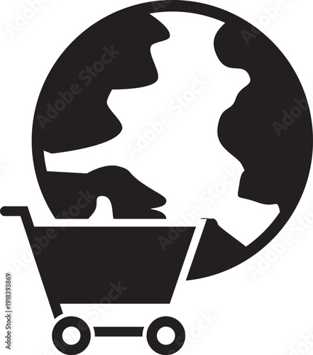 Global shopping cart icon for e-commerce and online retail