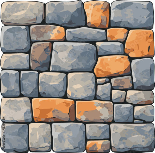 Seamless stone wall texture with irregular masonry blocks, rock brick pattern vector background