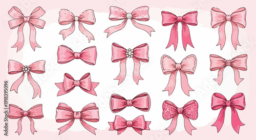 Una collezione affascinante di fiocchi rosa in stile acquerello, perfetti per decorazioni delicate e design femminili.