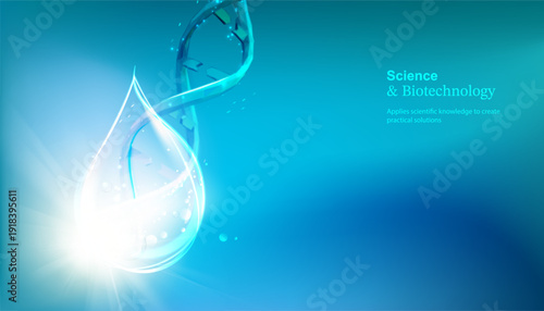 DNA abstract background.Blue drop.3D chromosome cell structure. Medical helix genome background.