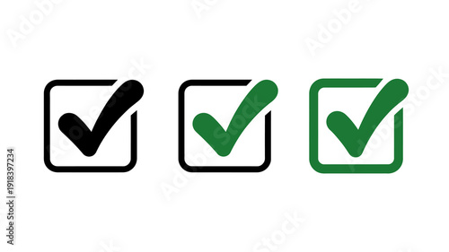 Three checkmark icons are displayed each within a black square frame presenting a visual confirmation or completion status high quality professional detailed modern elegant stylish clean