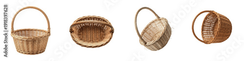 Foto Wicker Basket Set Isolated On White Background PNG Transparent Round Rattan Picn