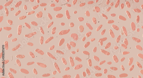 顕微鏡で捉えられた、ピンク色に染色された多数の楕円形微生物が織りなす生物学的パターン。