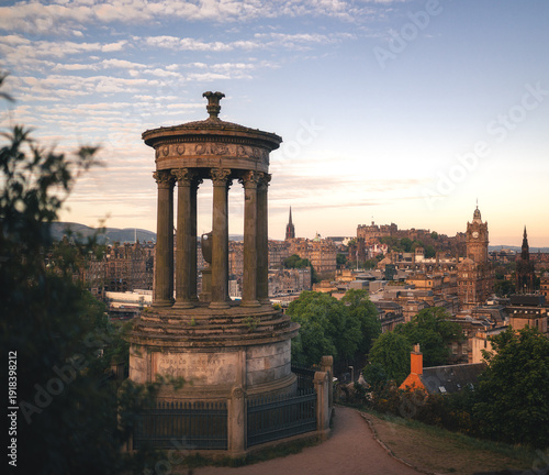 Calton Hill with Dugald Stewart Monument at Sunset, Edinburgh