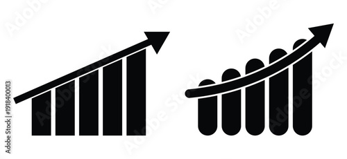 Silhouette graph icons with arrows indicating growth and increase