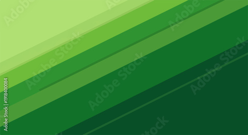 明るいライムグリーンから深いフォレストグリーンまで、複数の色調の緑が斜めのストライプ状に重なり合い、モダンでクリーンな印象を与える幾何学的な抽象背景デザイン。エコや自然、成長をイメージさせるグラデーション。