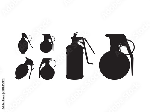 Hand Grenade icons silhouette, Simple grenade silhouette icon set, Hand grenade collection, explosive devices, flat vector illustration
