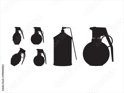 Hand Grenade icons silhouette, Simple grenade silhouette icon set, Hand grenade collection, explosive devices, flat vector illustration
