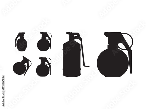Hand Grenade icons silhouette, Simple grenade silhouette icon set, Hand grenade collection, explosive devices, flat vector illustration
