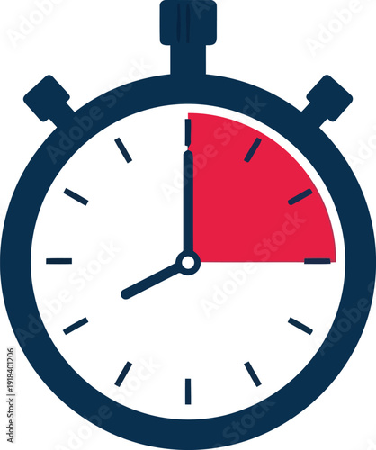 Stopwatch icon with a red highlighted fifteen minute interval on a white background.