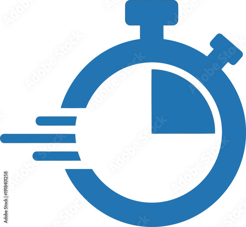 Blue stopwatch icon representing speed, efficiency, and time management on a white background