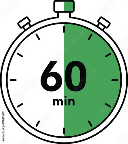 Stopwatch icon showing sixty minutes duration with green highlight on white background
