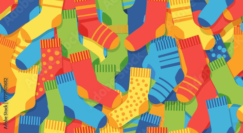 Celebrating World Down Syndrome Day with colorful socks illustration on a vibrant background