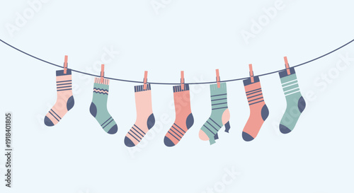 World Down Syndrome Day socks hanging on a clothesline to dry outside