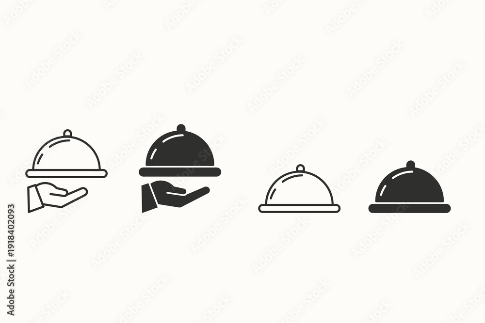 Fototapeta premium Food cloche serving dish icons for restaurant menu.