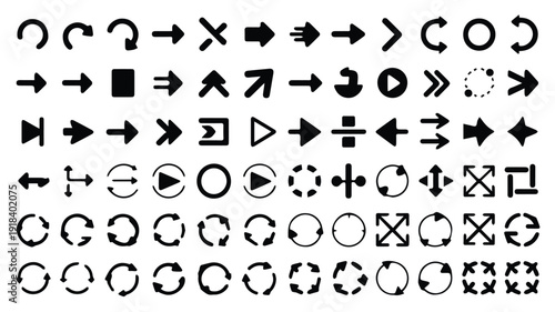 Diverse Collection of Circular and Directional Arrow Icons for Design and Navigation