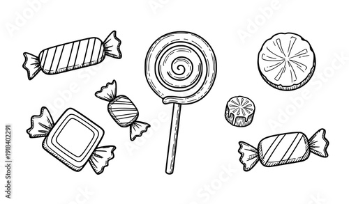 Holiday Candy Doodle Icons Hand Drawn Sweet Vector EPS 10