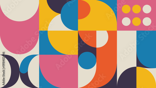 Free Download A colorful geometric abstract design features overlapping circles and rectangles in shades of pink blue yellow and white high quality professional detailed modern elegant stylish clean - GFXLoad