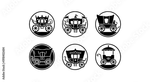 Carriage silhouette icon set medieval royal wedding coach vector